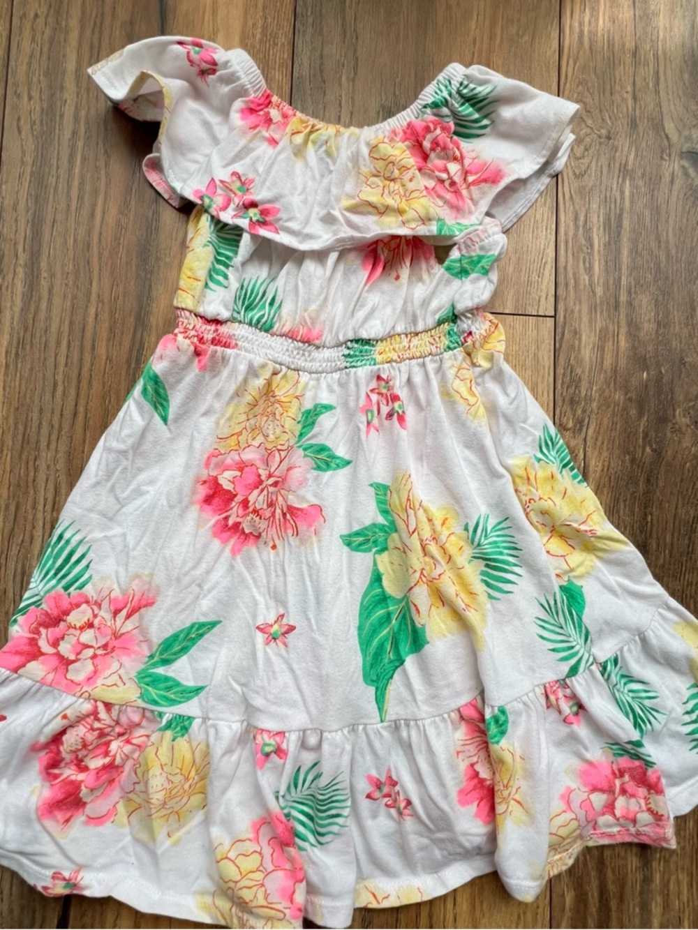 Old Navy White Dress with Pink & Yellow Floral Print